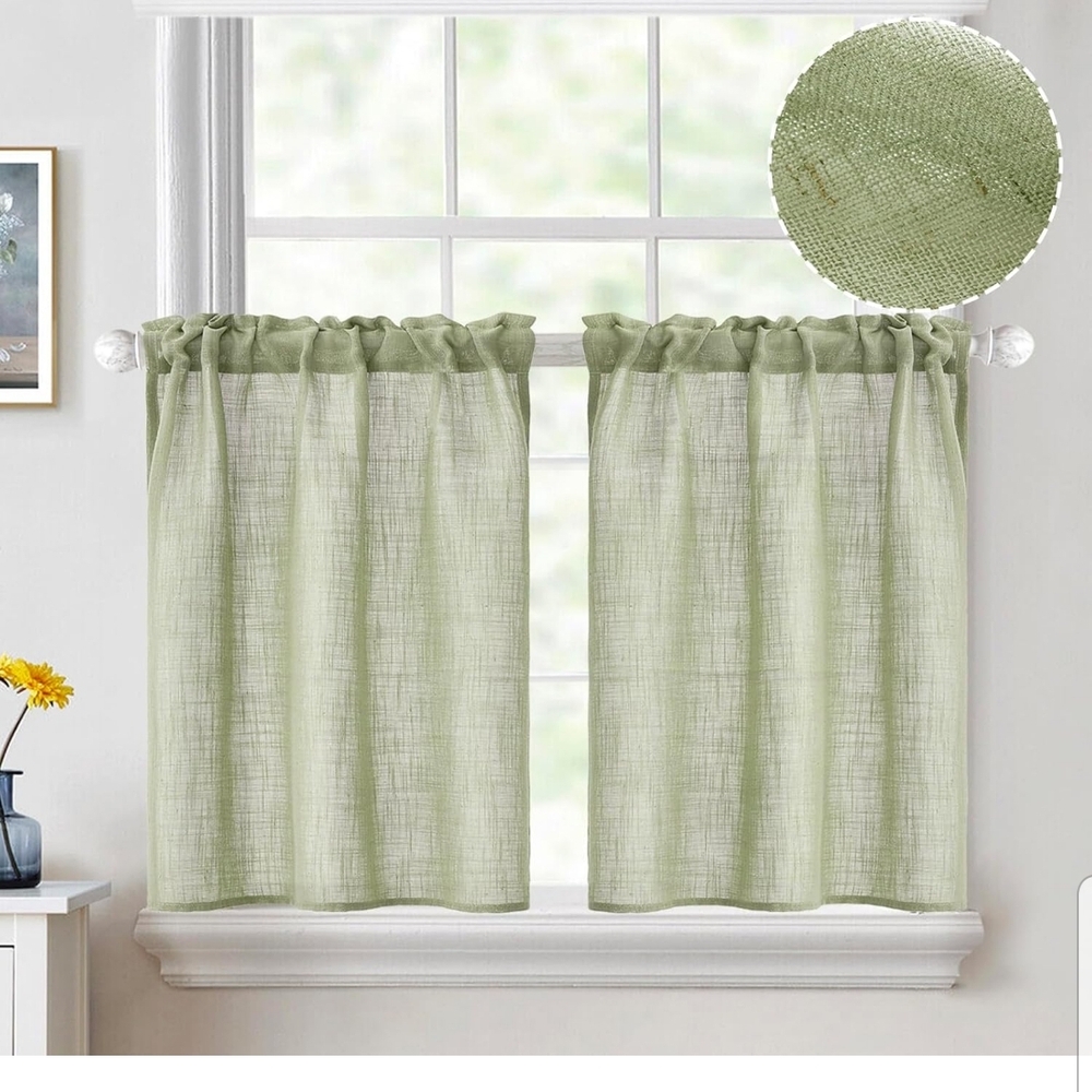 MIULEE SAGE GREEN TEXTURED LINEN WINDOW CURTAINS ONE PAIR